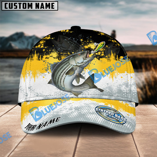BlueJose Striped Bass Fishing Yellow White Sport Pattern Personalized Cap