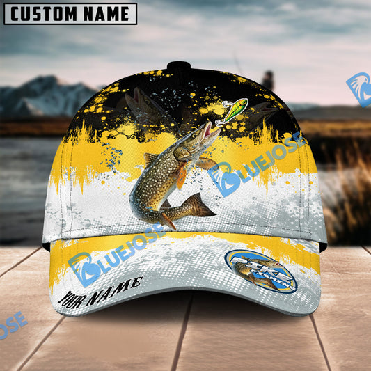 BlueJose Pike Fishing Yellow White Sport Pattern Personalized Cap