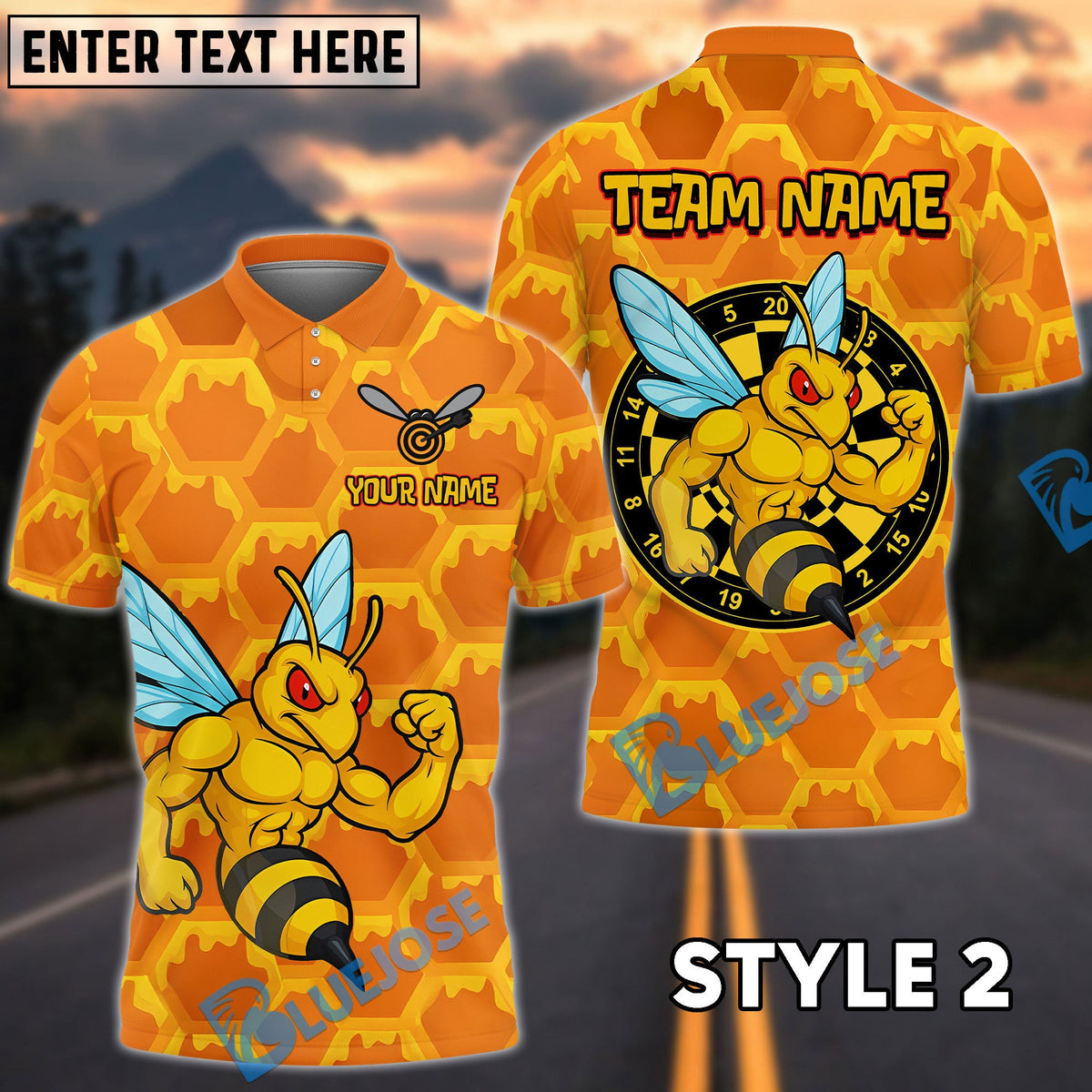 BlueJose Darts Bee Sting Customized Name, Team Name 3D Shirt (4 Colors)