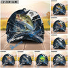 BlueJose Fishing Black White Crack Texture Splash Personalized Name Classic 3D Cap (13 Breeds)