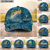 BlueJose Fishing Ocean Blue Underwater Texture Personalized Name Classic 3D Cap (13 Breeds)