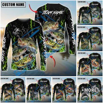 Bluejose Fishing Green Flame Grunge Camo Design Custom Name & Team Name 3D Shirts (12 Breeds)