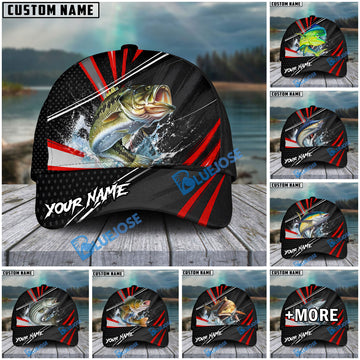 BlueJose Fishing Red White Tornado Graphic Personalized Name Classic 3D Cap (13 Breeds)