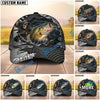 BlueJose Fishing Skull Angler Torn Metal Personalized Name Classic 3D Cap (13 Breeds)