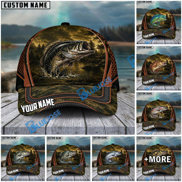 BlueJose Fishing Forest Camo Orange Trim Personalized Cap (13 Breeds)