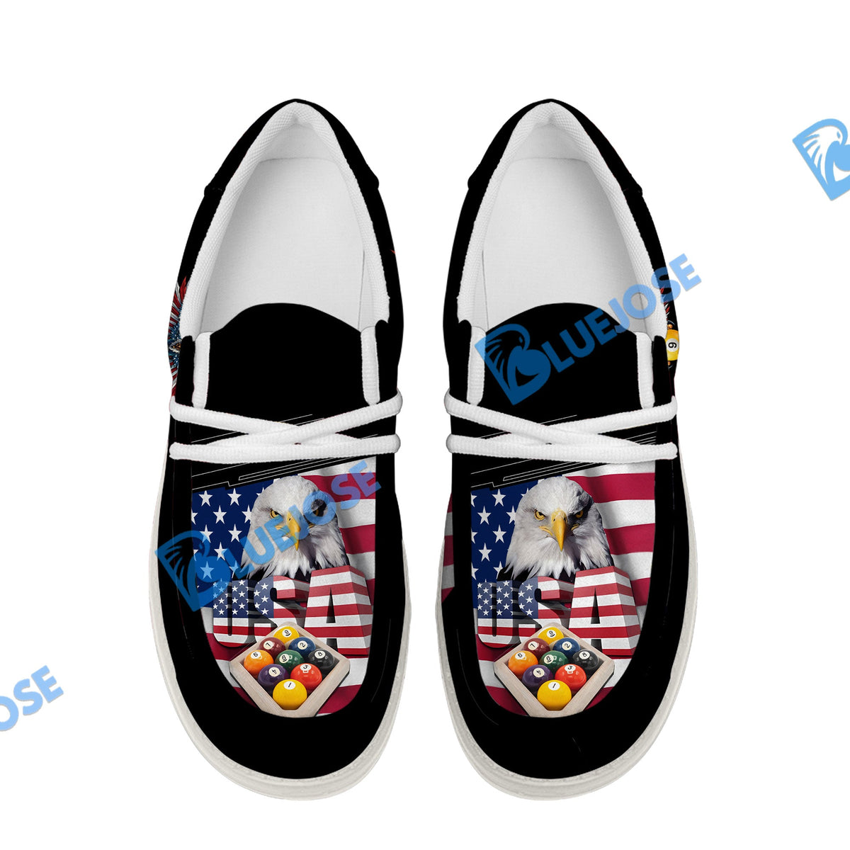 BlueJose Billiards 9 Ball Rack USA Eagle White Canvas Loafer Shoes