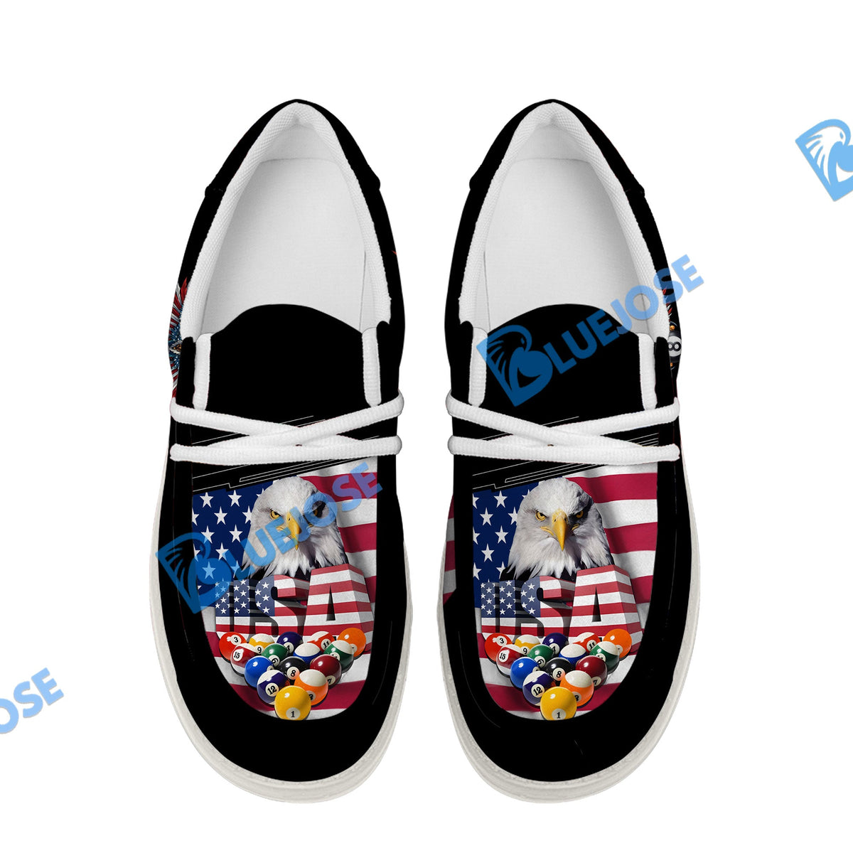 BlueJose Billiards 8 Ball Rack USA Eagle White Canvas Loafer Shoes