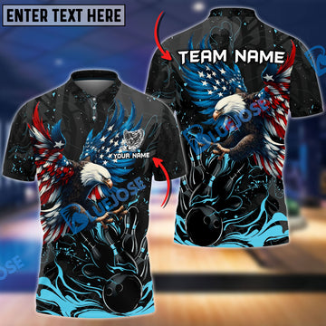 BlueJoses Bowling And Pins Almighty American Eagle Multicolor Customized Name 3D Shirt ( 4 Colors )