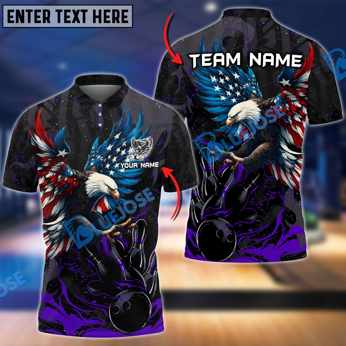 BlueJose Bowling And Pins Almighty American Eagle Multicolor Customized Name 3D Shirt (4 Colors)