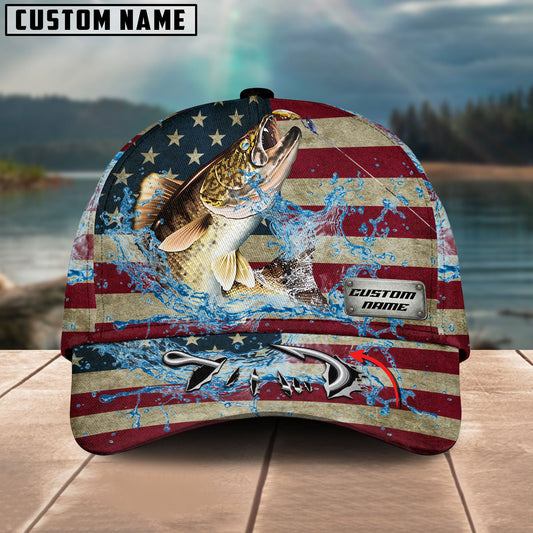 BlueJose Personalized American Walleye Water Splash Fishing Classic Cap