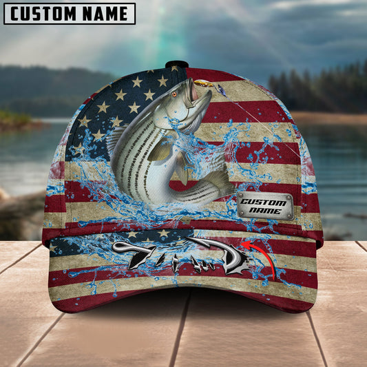 BlueJose Personalized American Striped Bass Water Splash FIshing Classic Cap