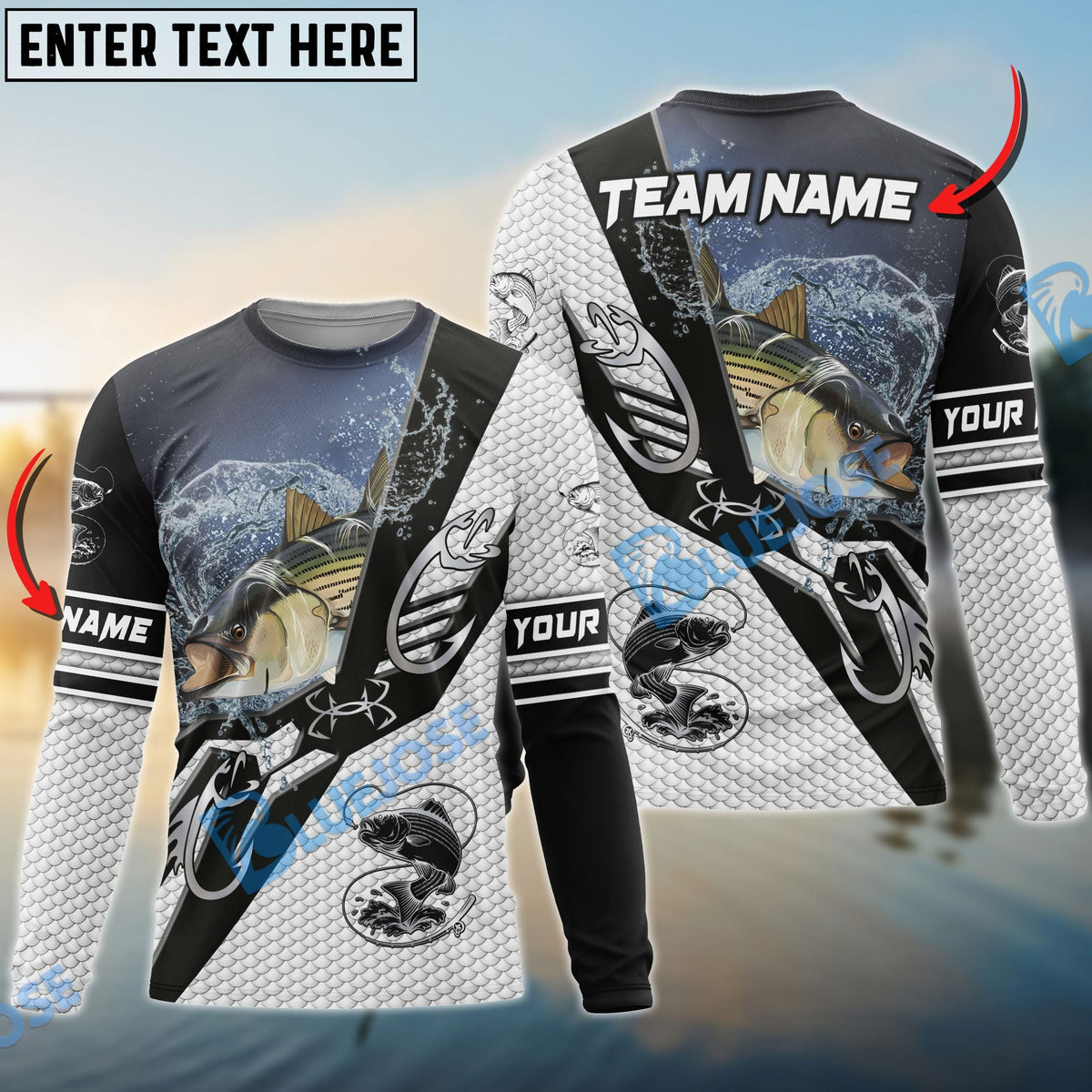 Bluejose Striped Bass Fishing Target Locked Custom Name &amp; Team Name 3D Shirts