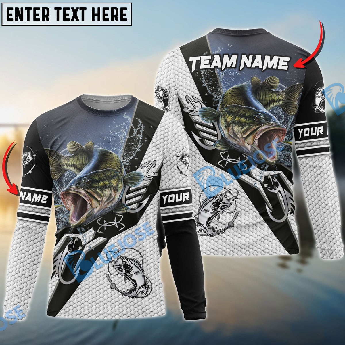 Bluejose Bass Fishing Target Locked Custom Name &amp; Team Name 3D Shirts