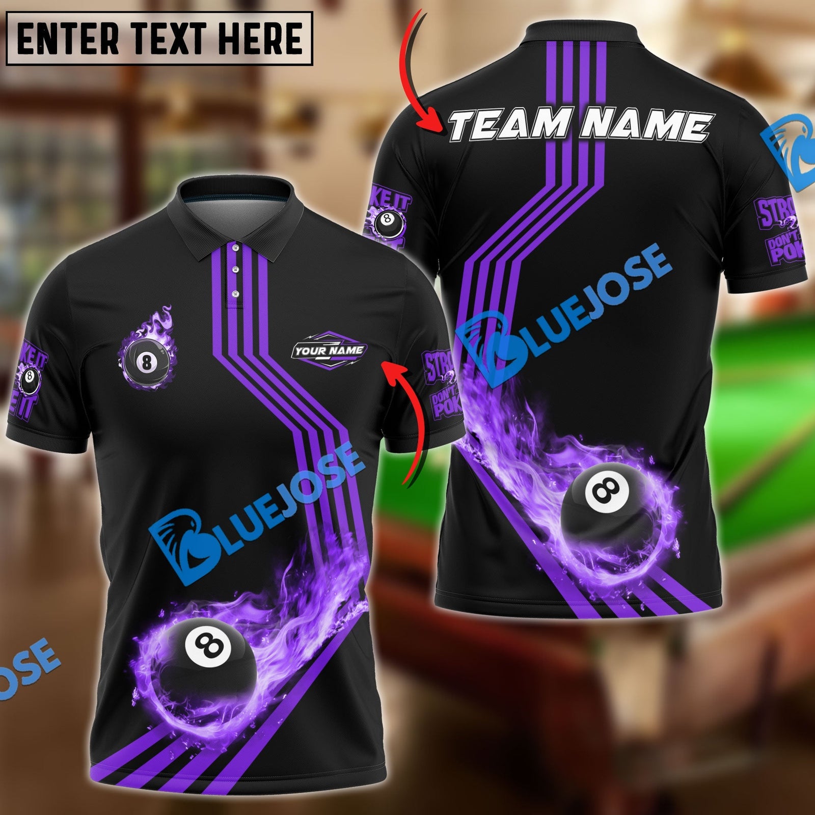 BlueJose Billiards Ball 8 Fire Racing Road Personalized Name, Team Name Unisex Shirt (6 Colors)