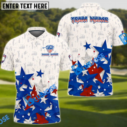 BlueJose Premium Golf Ameican Flag Stars Customized Name, Team Name 3D Shirts