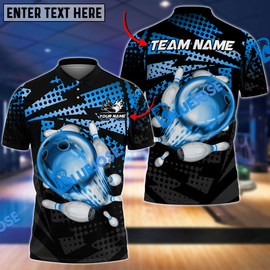 BlueJoses Bowling And Pins Lightning Point Strike Customized Name 3D Shirt ( 6 Colors)