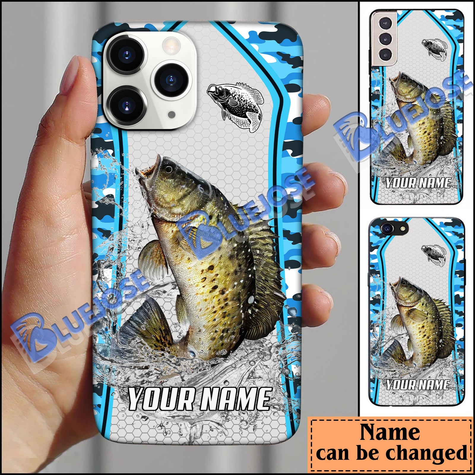 BlueJose Crappie Fishing Light Blue Camo Sport Personalized Name Phone Case