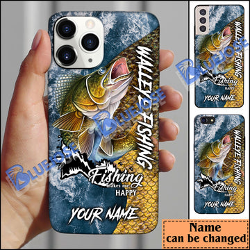 BlueJose Walleye Fishing Skin Seawave Personalized Name Phone Case