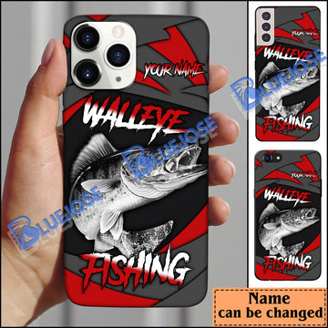 BlueJose Walleye Fishing Red Gray Spinning Pattern Personalized Name Phone Case