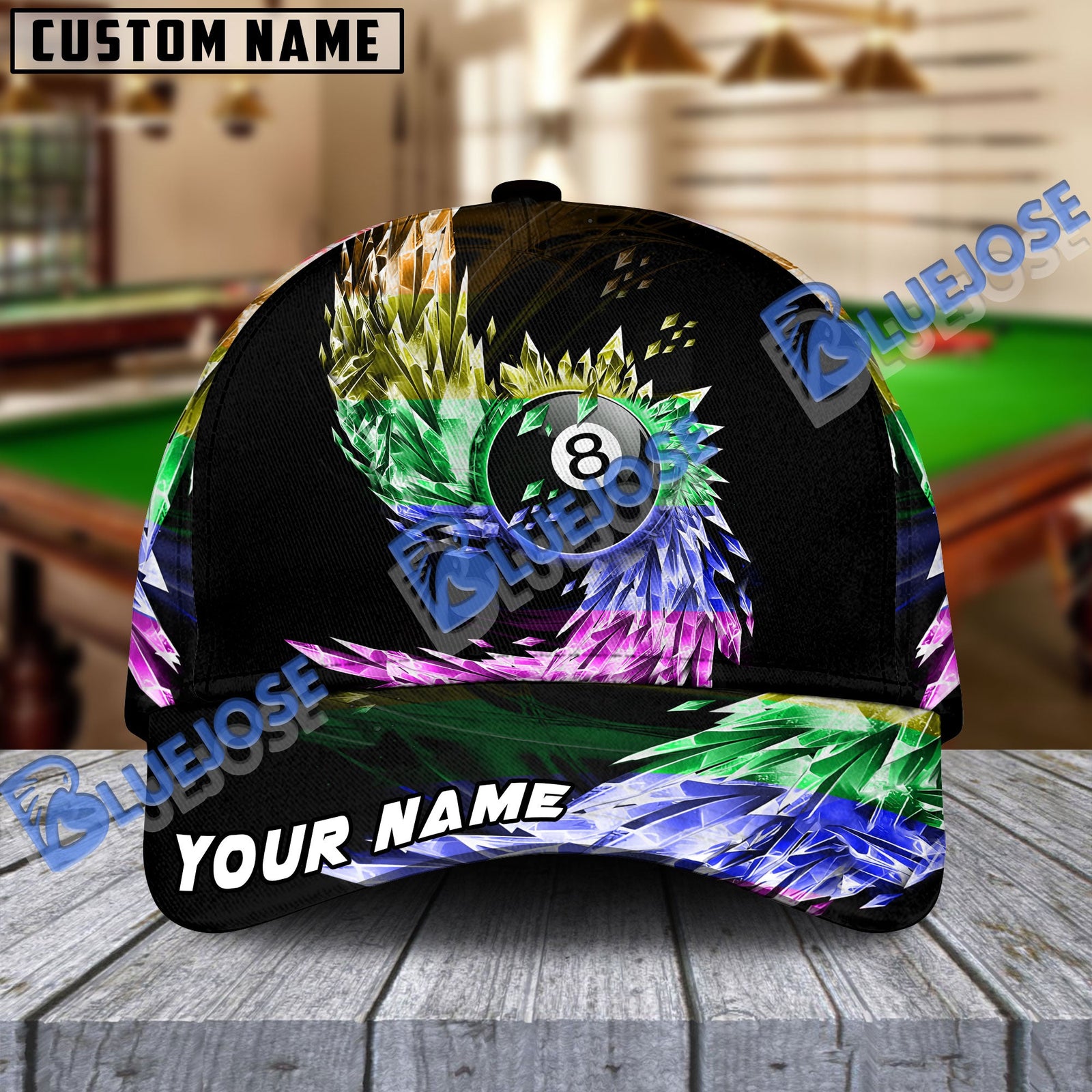 BlueJose Billiards Ball 8 Breath Of Ice Personalized Name Cap (6 Colors)