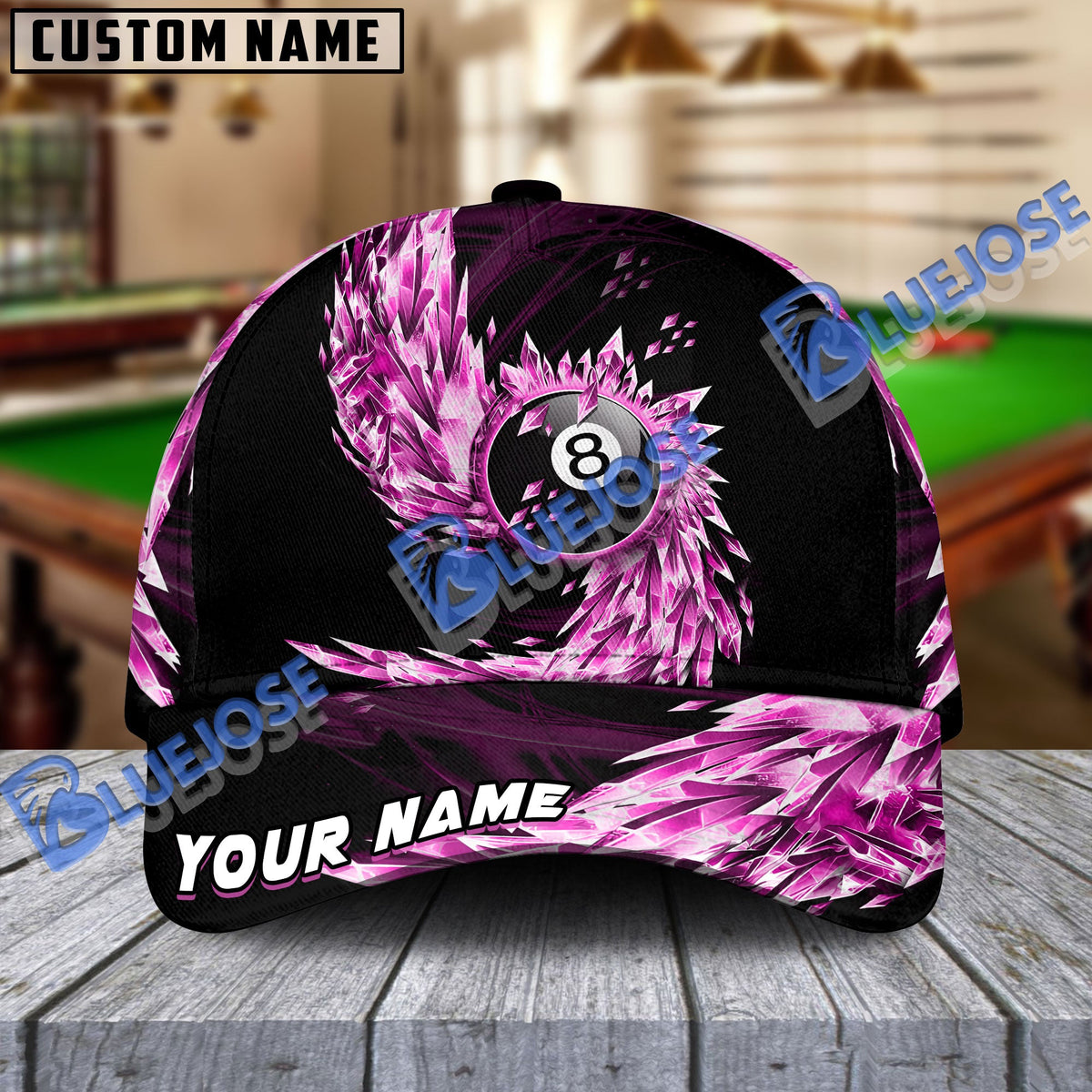 BlueJose Billiards Ball 8 Breath Of Ice Personalized Name Cap (6 Colors)