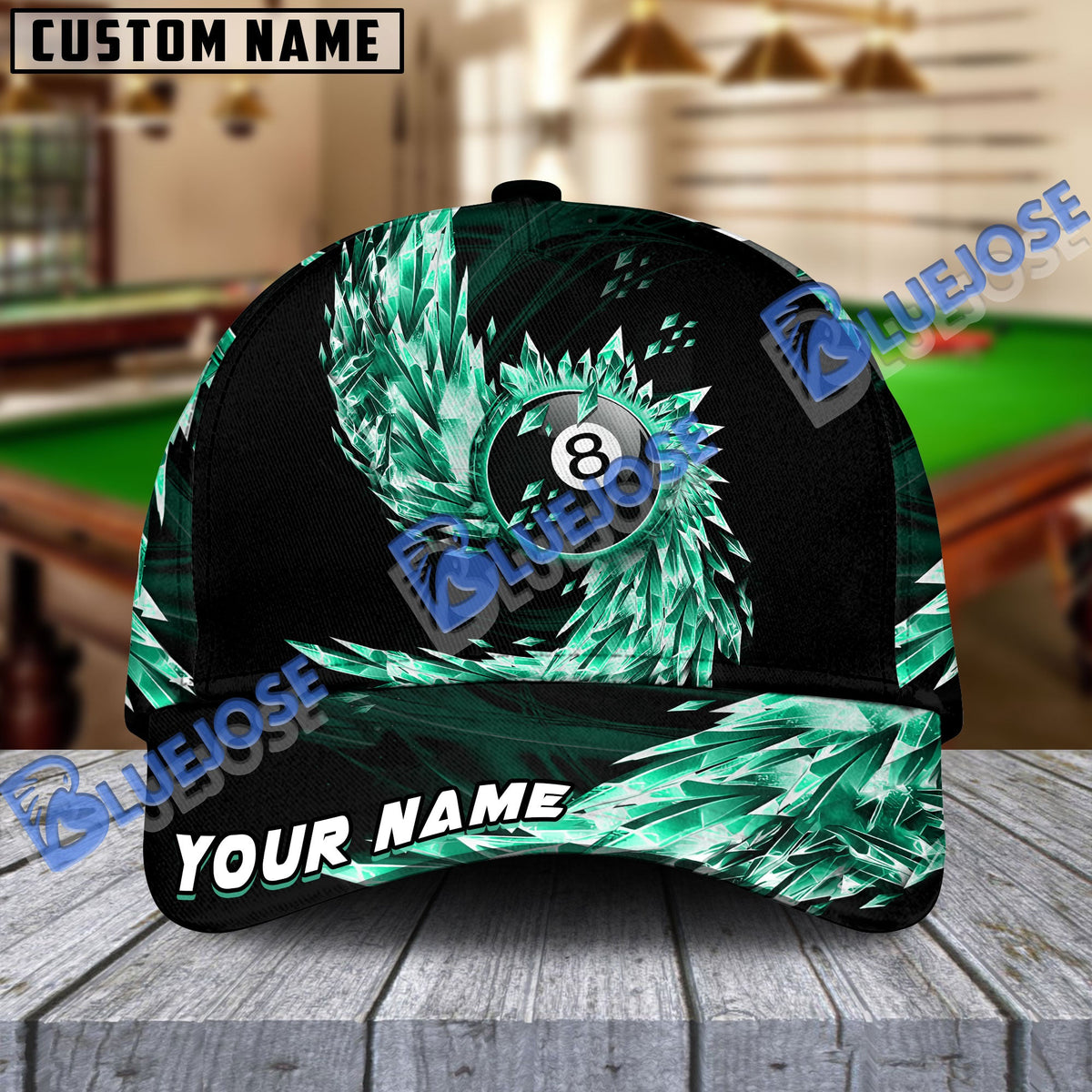 BlueJose Billiards Ball 8 Breath Of Ice Personalized Name Cap (6 Colors)