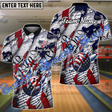 BlueJoses Bowling American Patriot Customized Name, Team Name 3D Shirt