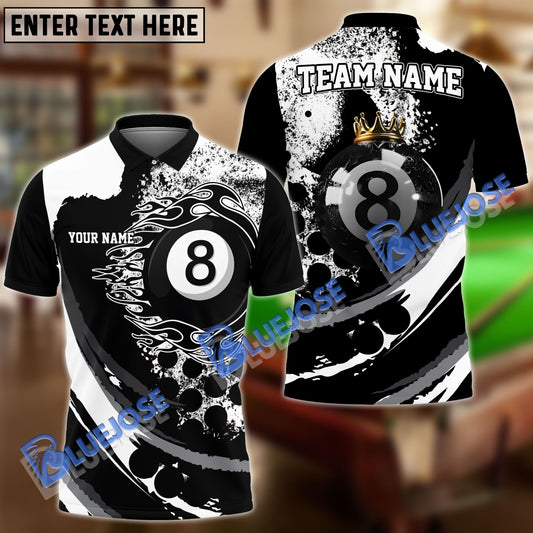 BlueJose Billiards Ball 8 Black Flames King Of Hell Personalized Name Shirt (4 Colors)