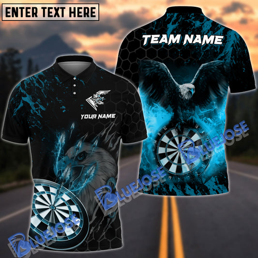 BlueJose Darts Thunder Feather Flame Eagle Personalized Name, Team Name 3D Shirt (4 Colors)