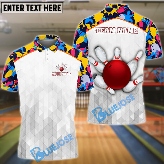 BlueJoses Bowling And Pins Color Basic Customized Name, Team Name 3D Shirt ( 2 Colors )