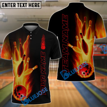 BlueJoses Bowling And Pins Flame Customized Name 3D Shirt ( 6 Colors)