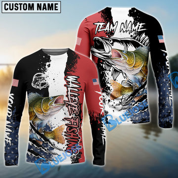 Bluejose Walleye Fishing Paint Scratch American Flag scratch Sport Custom Name & Team Name 3D Shirts