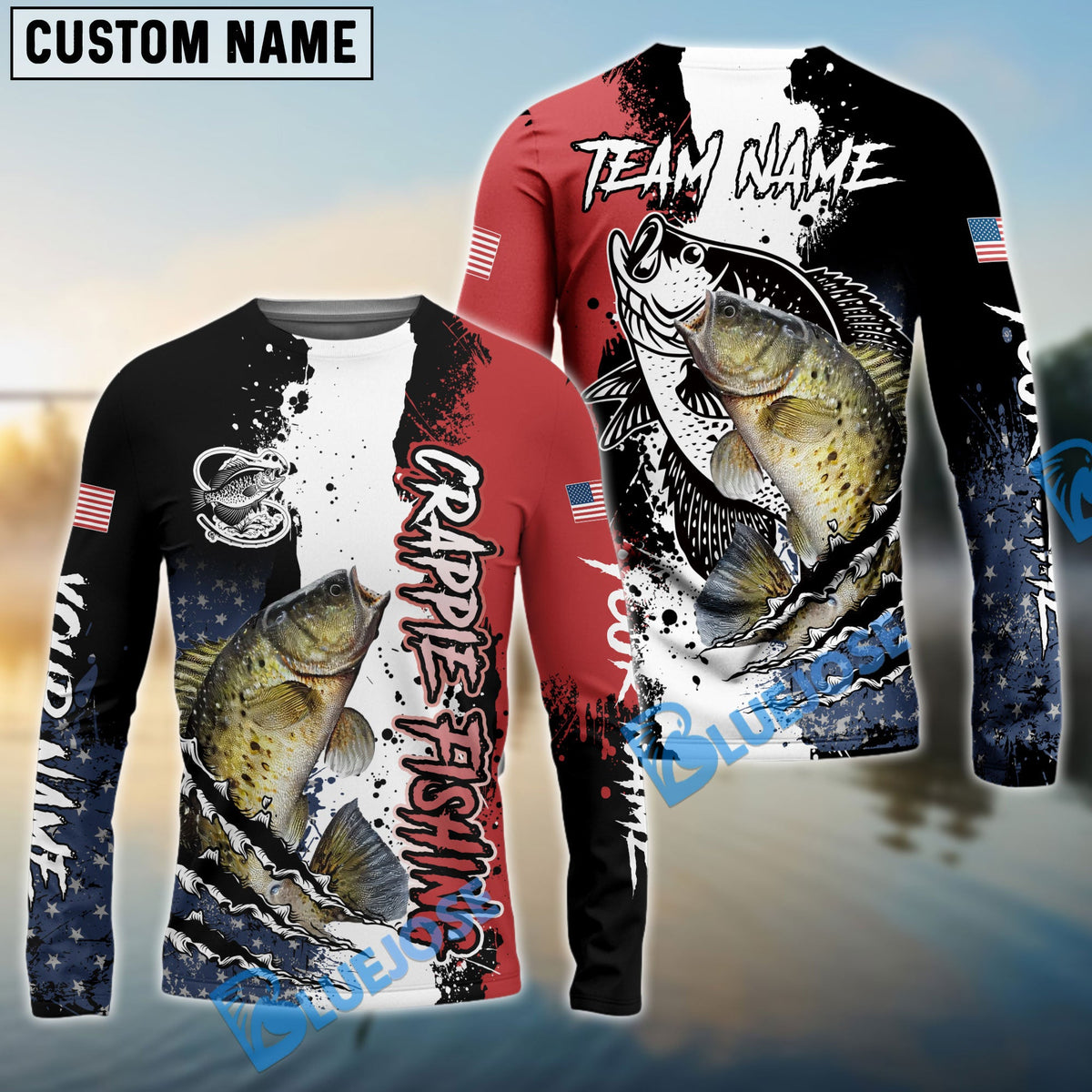 Bluejose Crappie Fishing Paint Scratch American Flag scratch Sport Custom Name &amp; Team Name 3D Shirts