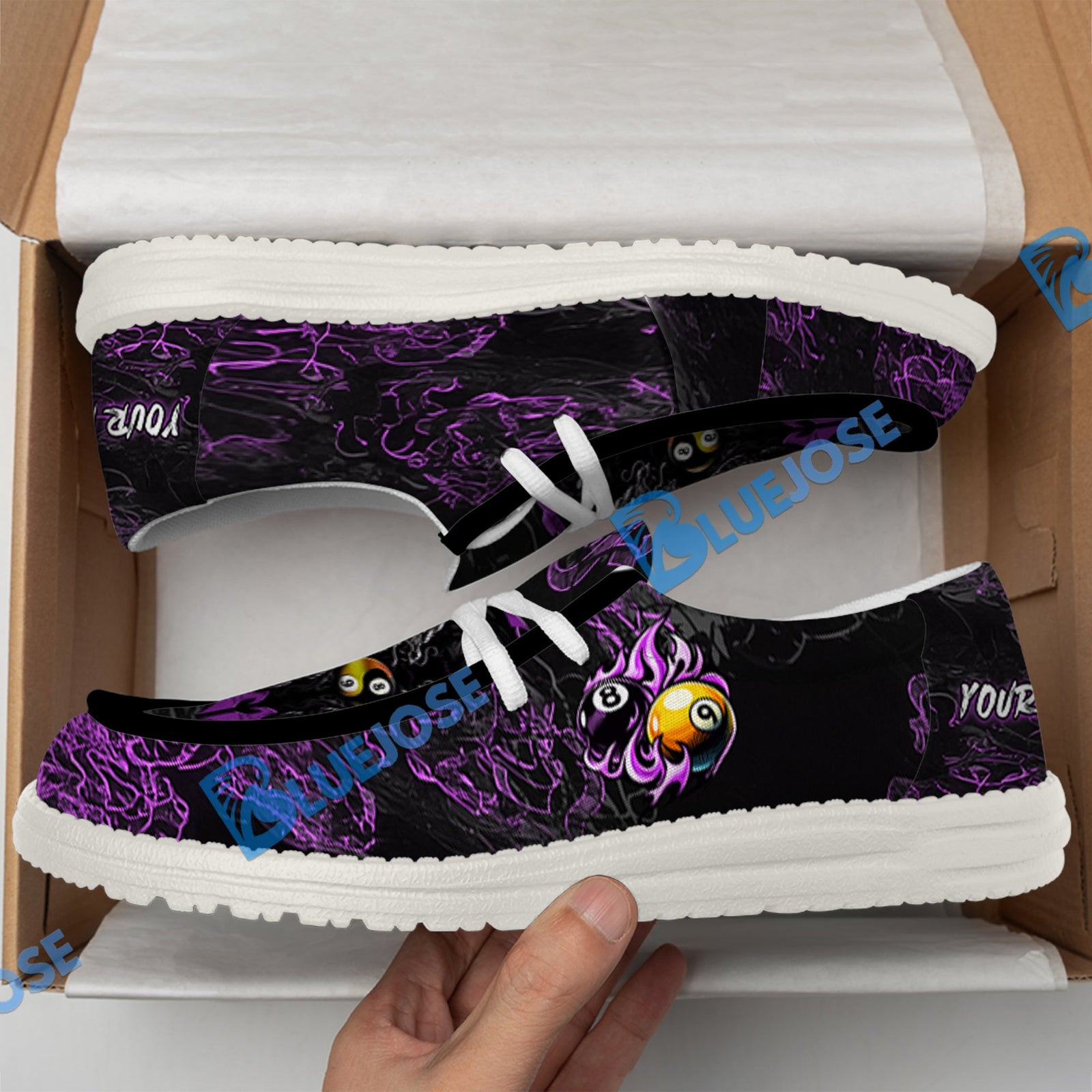 BlueJose Billiards Ball 8 & 9 Yinyang Dragon Tiger White Canvas Loafer Shoes ( 4 Colors )