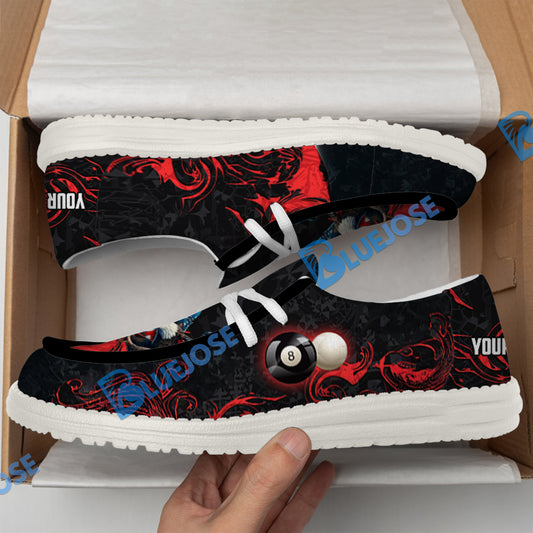 BlueJose Billiards 8 Ball Almighty American Eagle White Canvas Loafer Shoes (4 Colors)