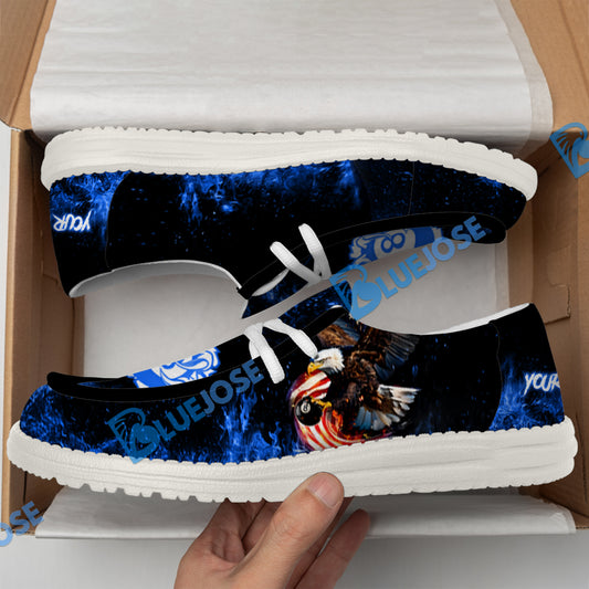 BlueJose Billiard 8 Ball Eagle Fire Flame White Canvas Loafer Shoes ( 4 Colors )