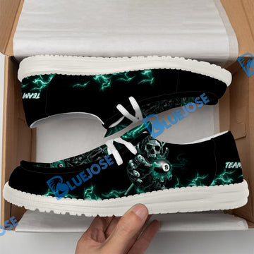 BlueJose Billiards Skull Fire White Canvas Loafer Shoes (4 Colors)