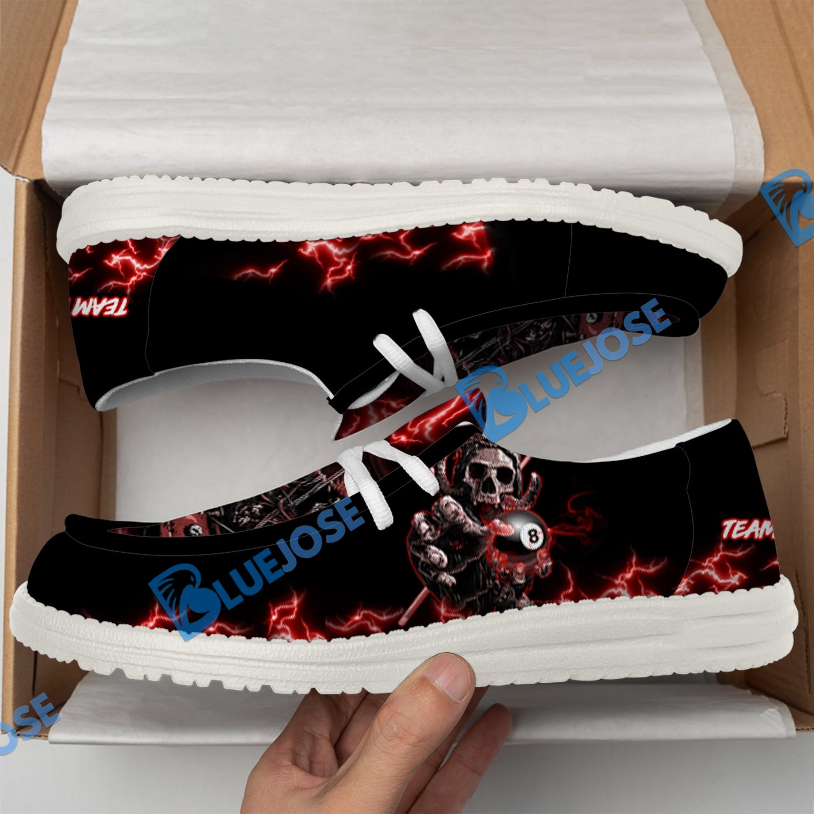 BlueJose Billiards Skull Fire White Canvas Loafer Shoes (4 Colors)