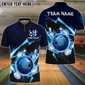 BlueJoses Bowling And Pins Thunder Strike Down Customized Name 3D Shirt ( 6 Colors)