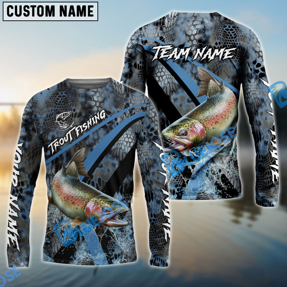 Bluejose Trout Fishing Dark Skin Sport Custom Name &amp; Team Name 3D Shirts