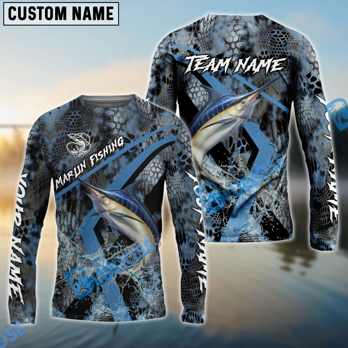 Bluejose Marlin Fishing Dark Skin Sport Custom Name &amp; Team Name 3D Shirts