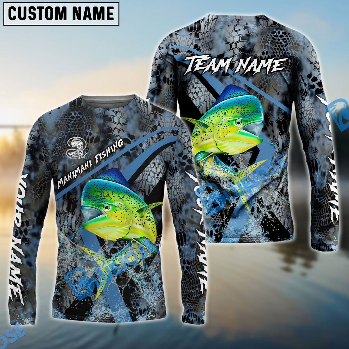 Bluejose Mahimahi Fishing Dark Skin Sport Custom Name &amp; Team Name 3D Shirts