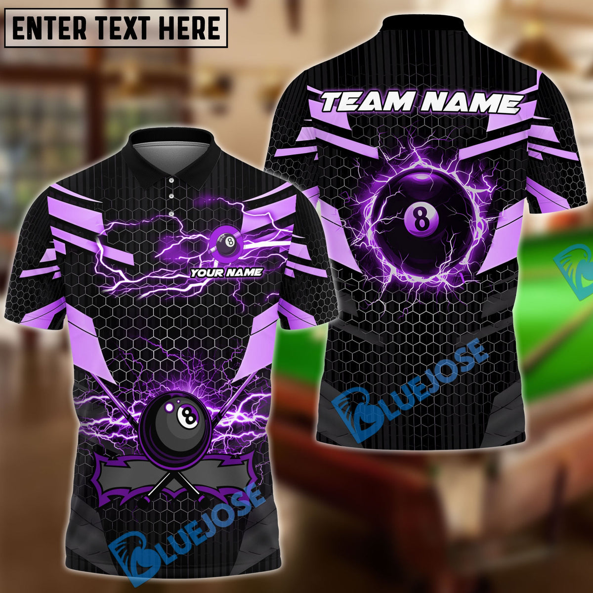 BlueJose Billiards Ball 8 Thunder Lightning Hexagon Personalized Name Team Name Unisex Shirt ( 6 Colors)