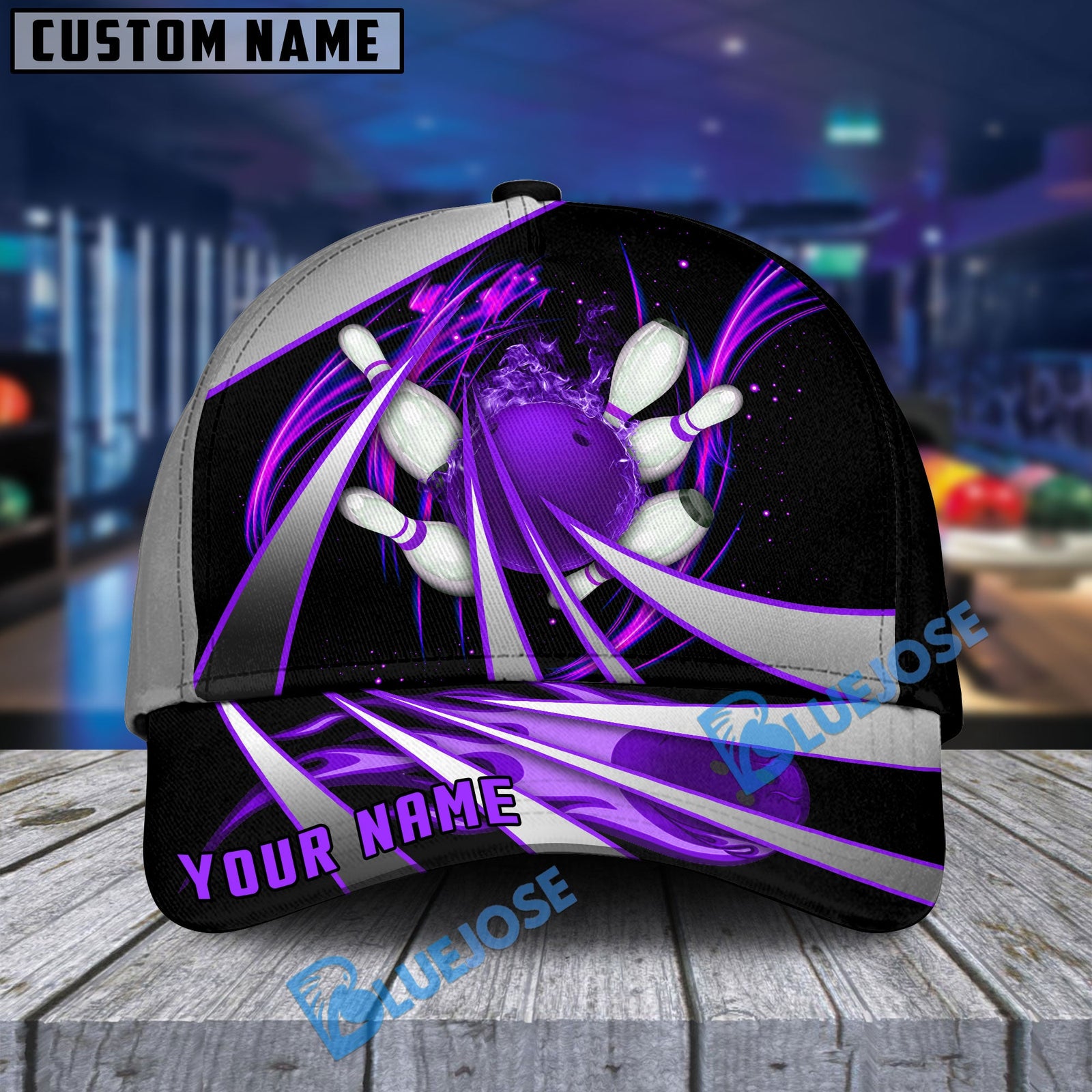 BlueJoses Flame Bowling And Pins Tornado Pattern Multicolor Personalized Name Cap