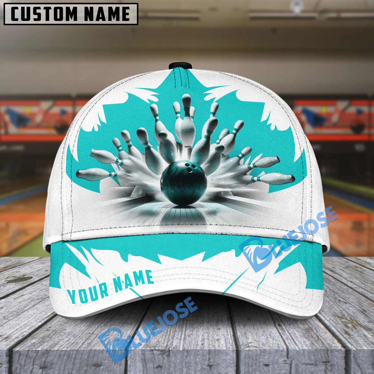 BlueJoses Bowling And Pins Ice Age Multicolor Personalized Name Cap