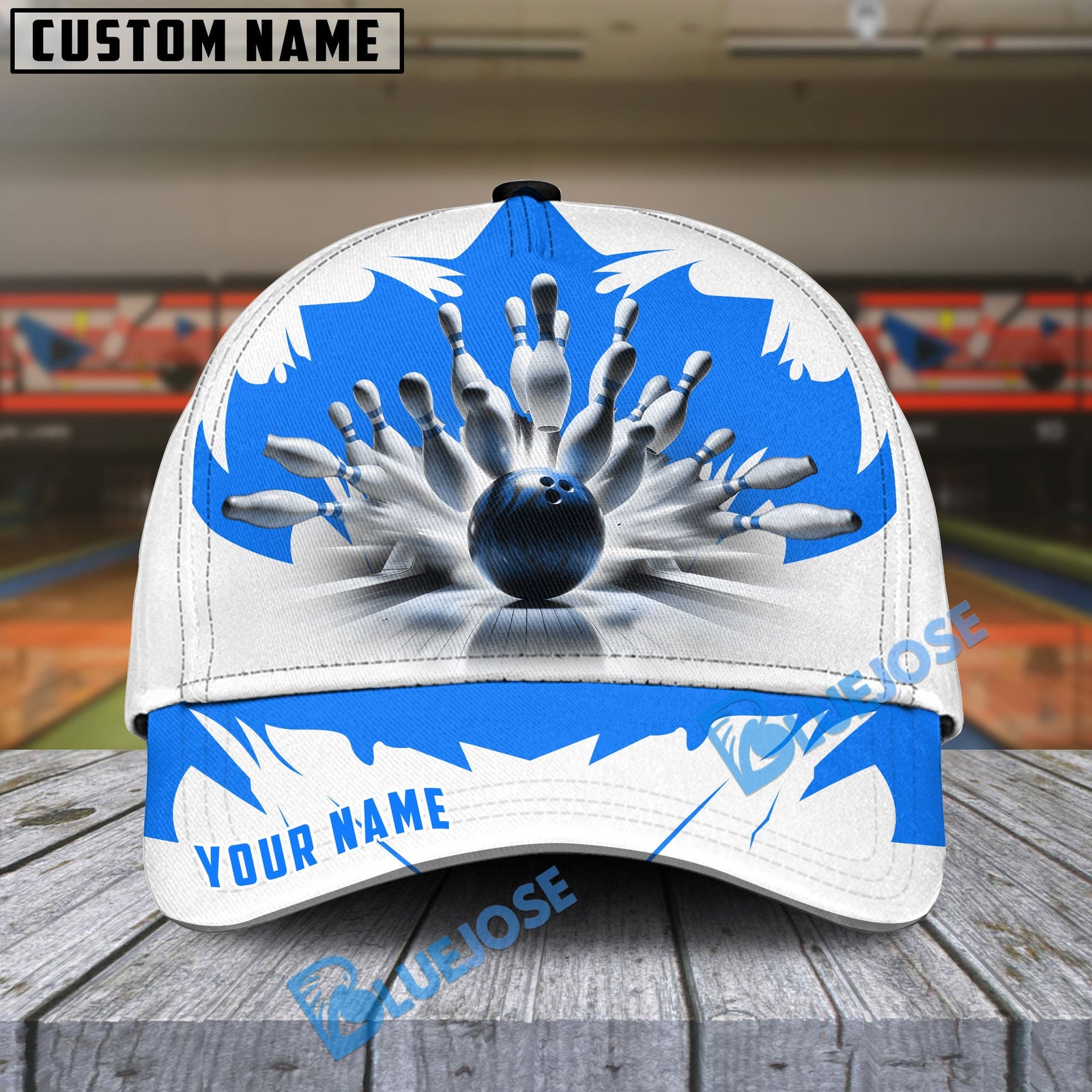 BlueJoses Bowling And Pins Ice Age Multicolor Personalized Name Cap