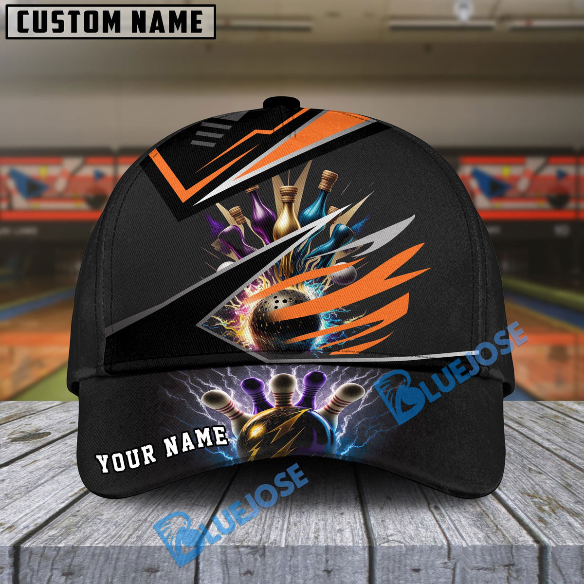 BlueJoses Bowling And Pins Premium Multicolor Personalized Name Cap