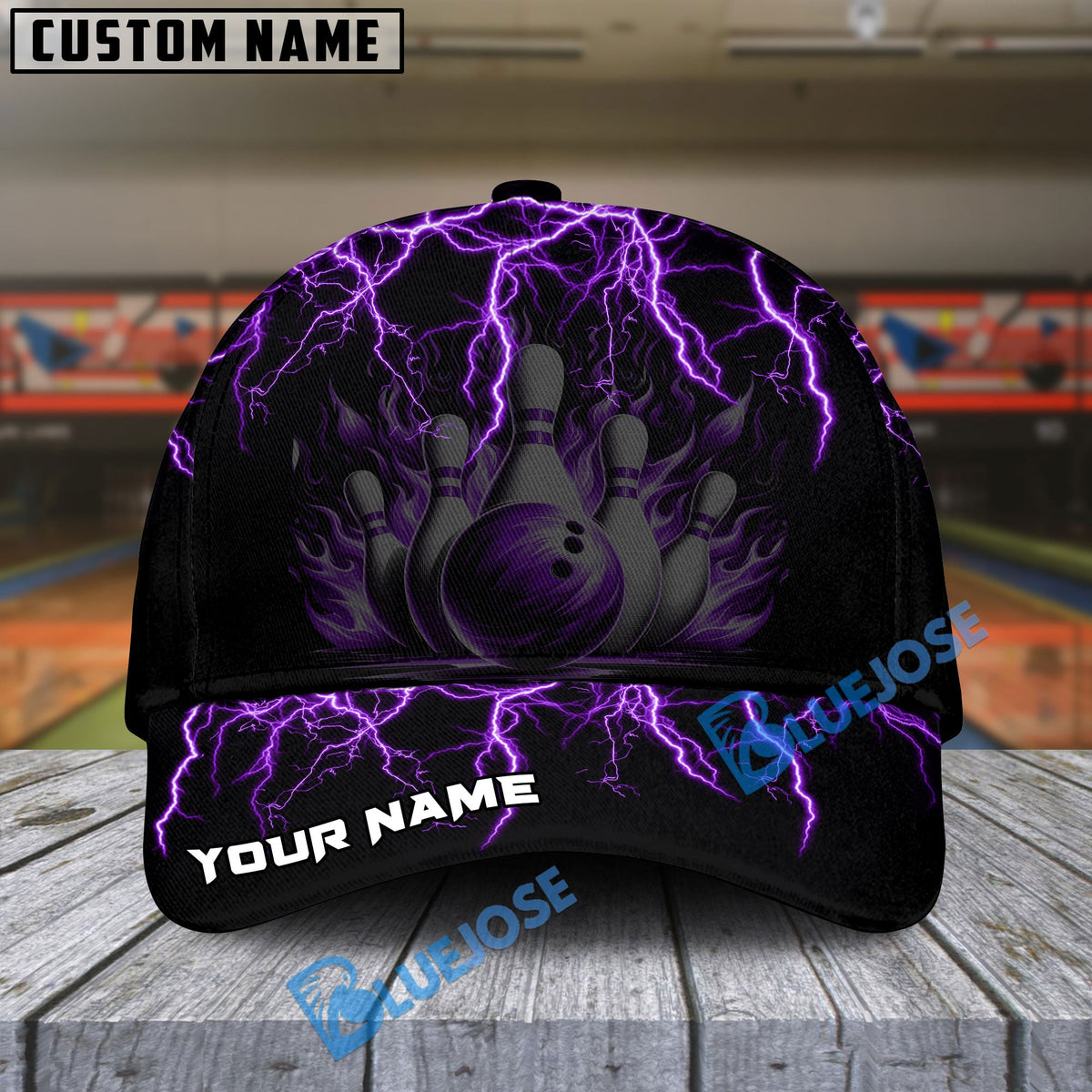 BlueJoses Bowling And Pins Thunder Storm Pattern Multicolor Personalized Name Cap