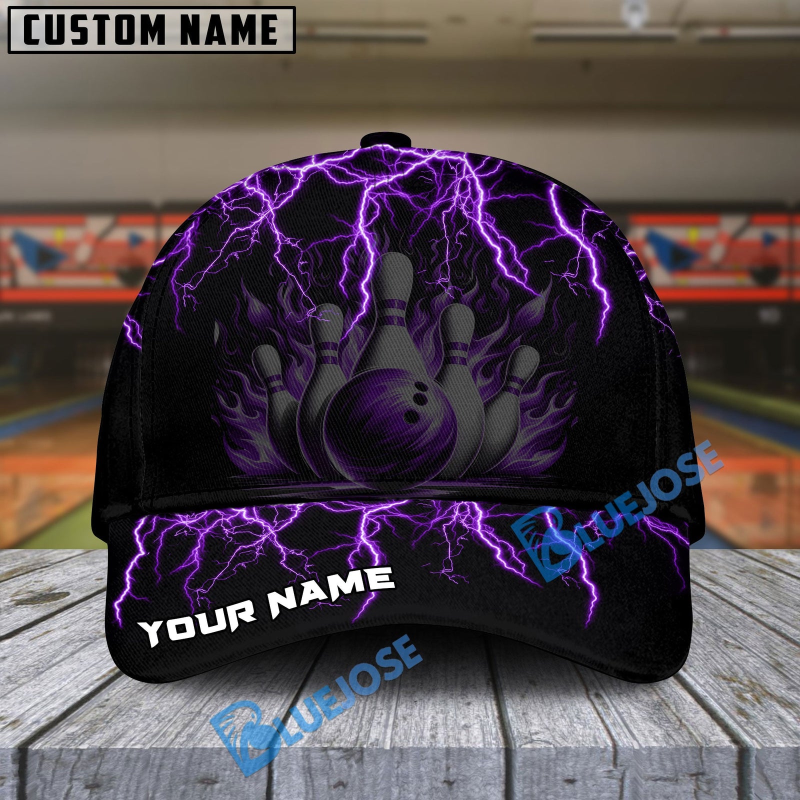 BlueJoses Bowling And Pins Thunder Storm Pattern Multicolor Personalized Name Cap