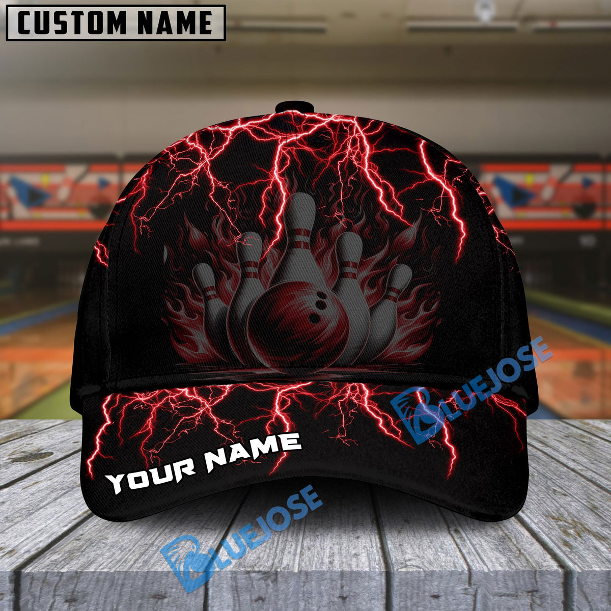 BlueJoses Bowling And Pins Thunder Storm Pattern Multicolor Personalized Name Cap
